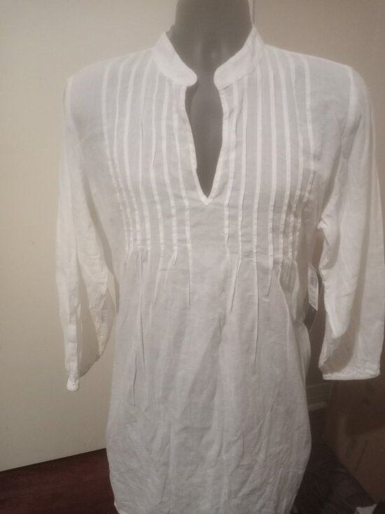 Lauren Ralph Lauren Tops - New Lauren Ralph Lauren Woman Blouse Large L White Gauze Pintuck Tunic Top Split